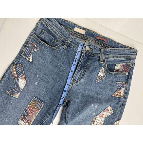 Pilcro Patchwork Jeans Women's 27 Anthropologie The Slim Boyfriend Blue Denim - Picture 5 of 9